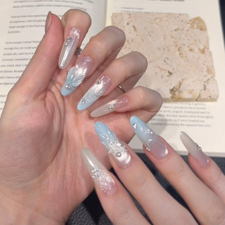 Decorative Long Stiletto Crystal-Embellished Press-On Nail Set Kalsten