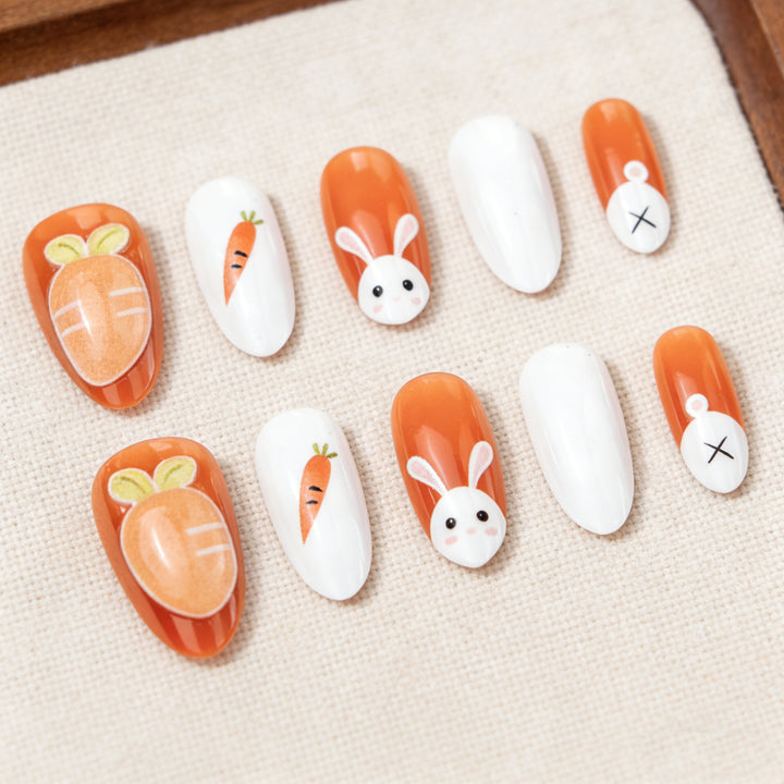 Seasonal Bunny and Carrot-Themed Press-On Nail Art Set
