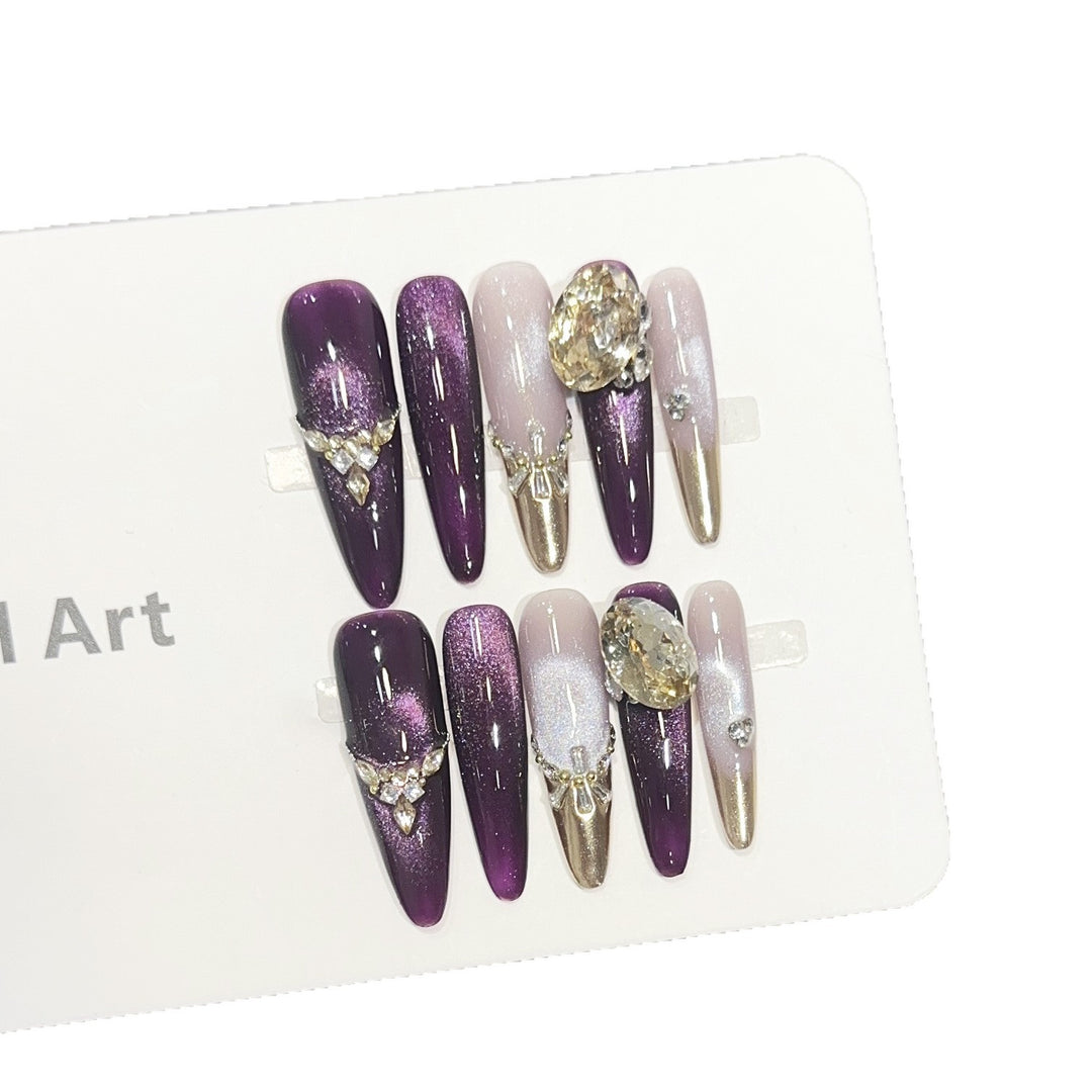 Elegant Stiletto Press-On Nail Set with Decorative Jewel Accents Kalsten