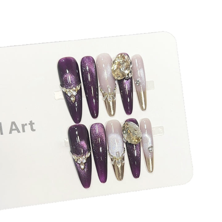 Elegant Stiletto Press-On Nail Set with Decorative Jewel Accents Kalsten