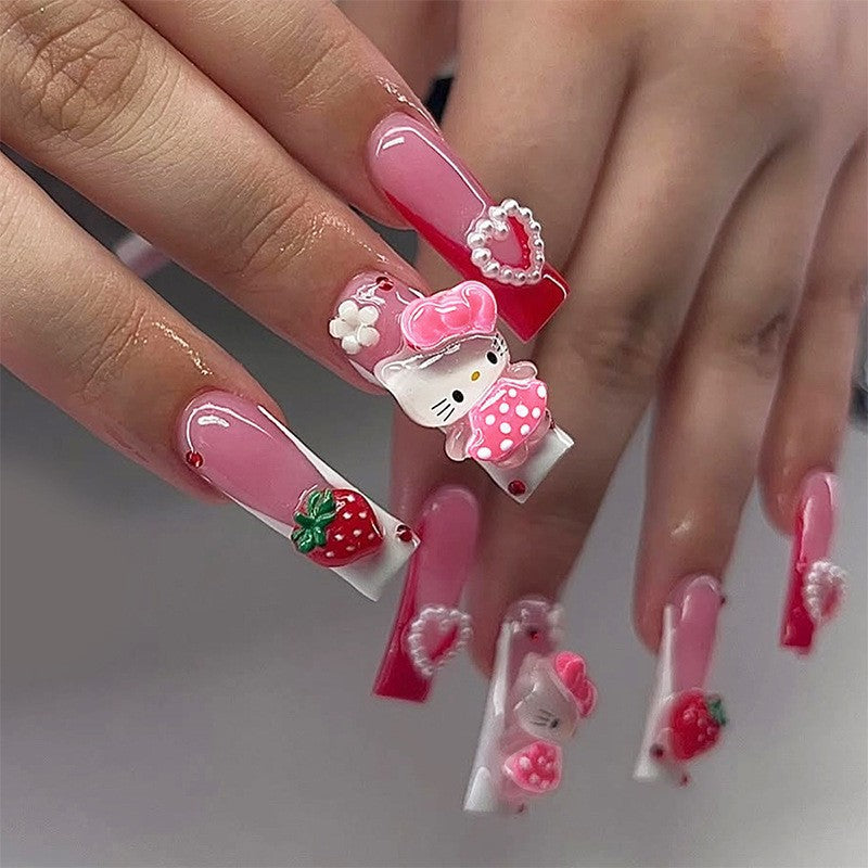 Glamorous artificial nail set with sparkling rhinestone embellishments and creative animal designs Kalsten