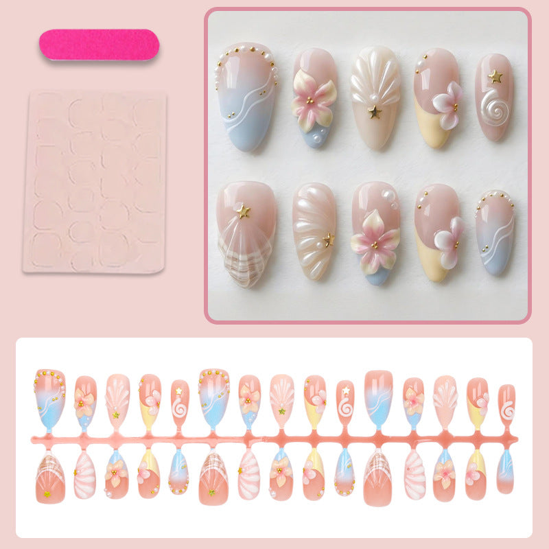 Artificial nail set with elegant flower and shell design Kalsten