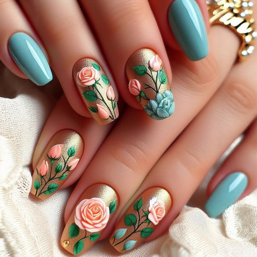 Elegant Artificial Nails with French Manicure and Glitter Effects Kalsten