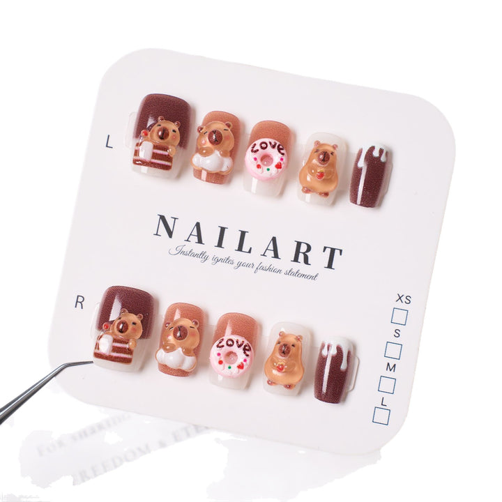 Cute Character-Themed Press-On Nail Set with 3D Bear Designs Kalsten