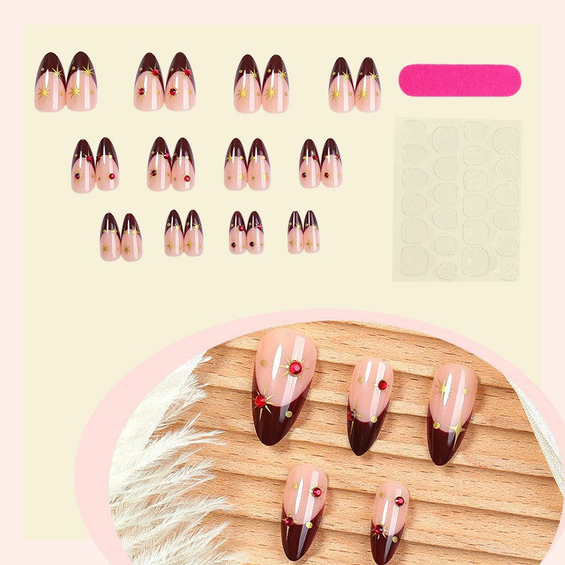 Elegant Pointed Press-On Nail Set with Decorative Accents Kalsten