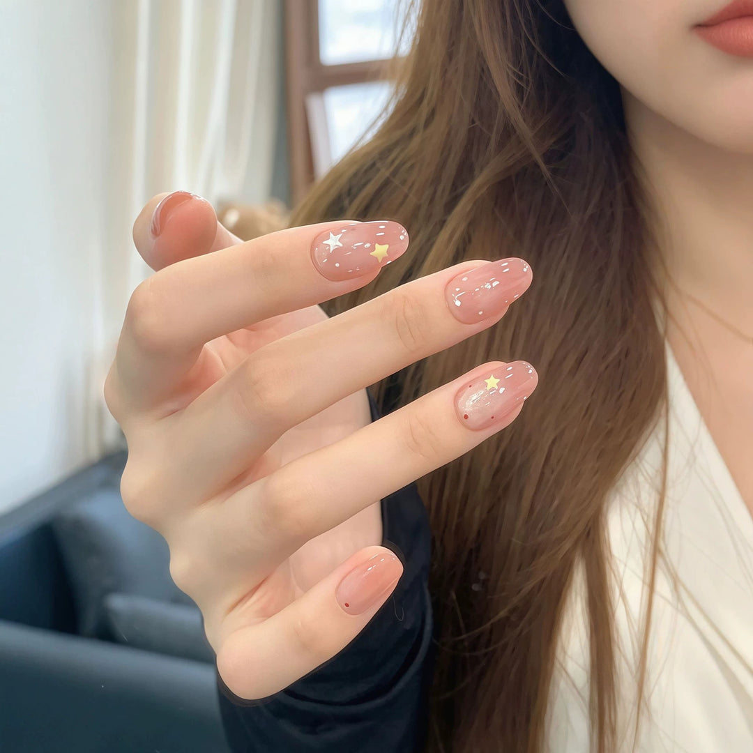 Artistic Press-On Nails with Star and Dot Design Kalsten