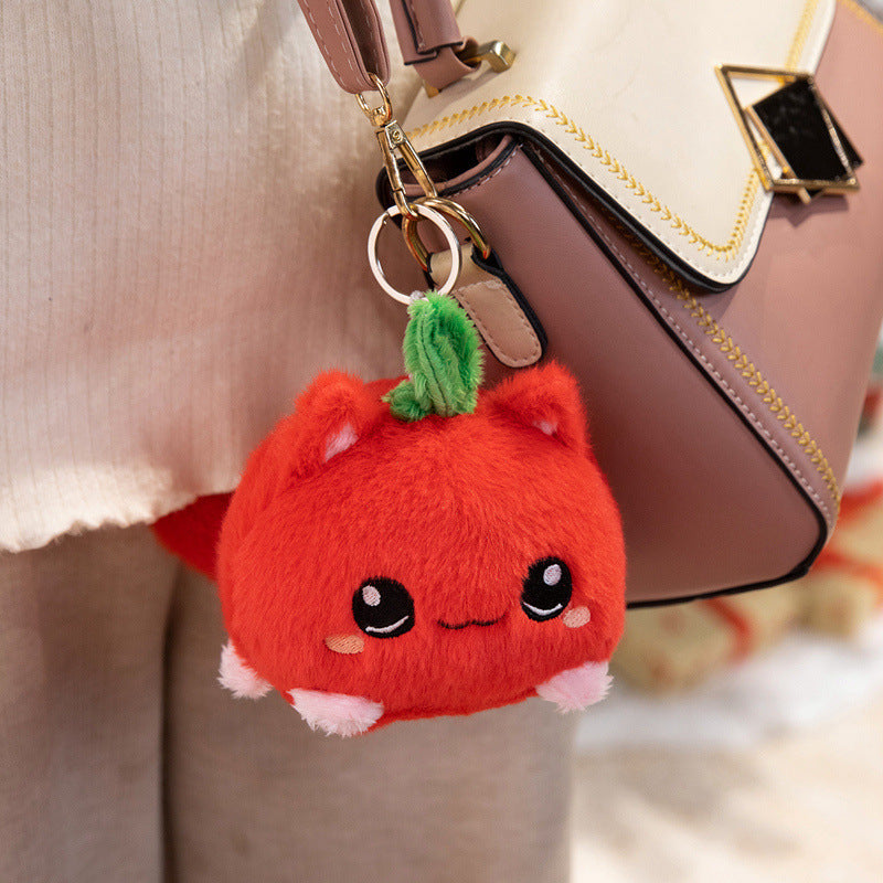 Kawaii Round Cat-Fruit Plush Pillow with Leaf Top and Squishy Bean-Fill Cuddle Companion Kalsten