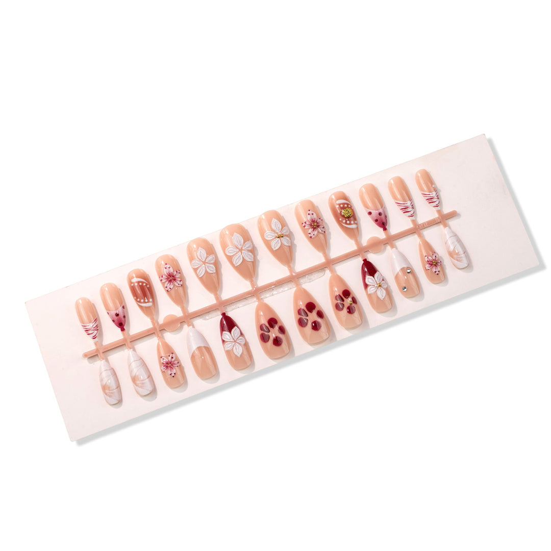 Hand-Painted Floral Press-On Nail Art Set
