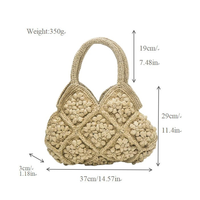 Handmade macrame shoulder bag with playful flower pattern Kalsten