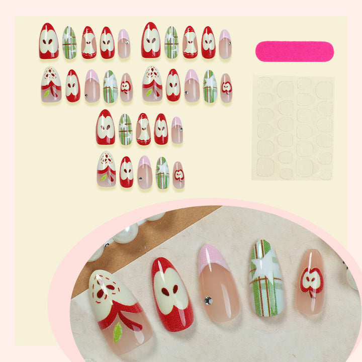 Artificial nail set with cheerful apple and star pattern Kalsten