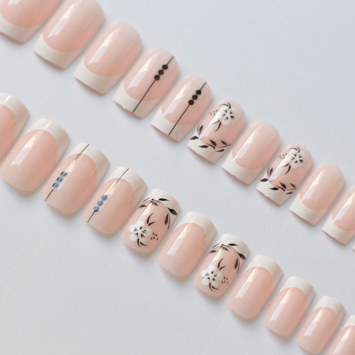 Elegant Floral French Tip Nail Art Set