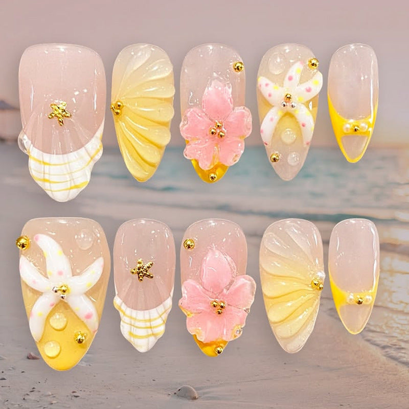 Artistic Press-On Nail Set with Floral and Decorative Designs kalsten