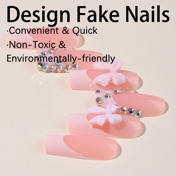 Artifical nail set with glamorous 3D bows and crystal embellishments Kalsten
