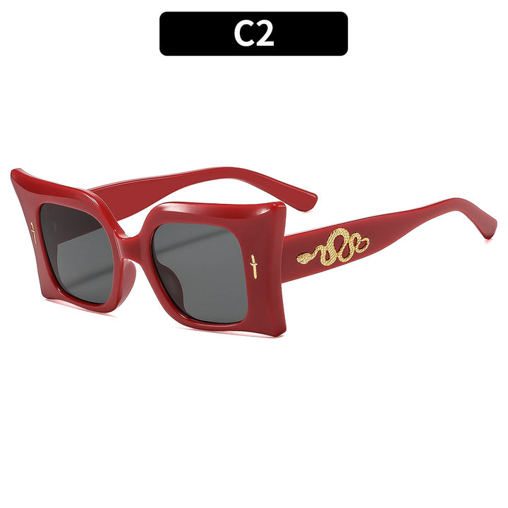 Oversized Square Frame Sunglasses with Unique Gold Snake Detail