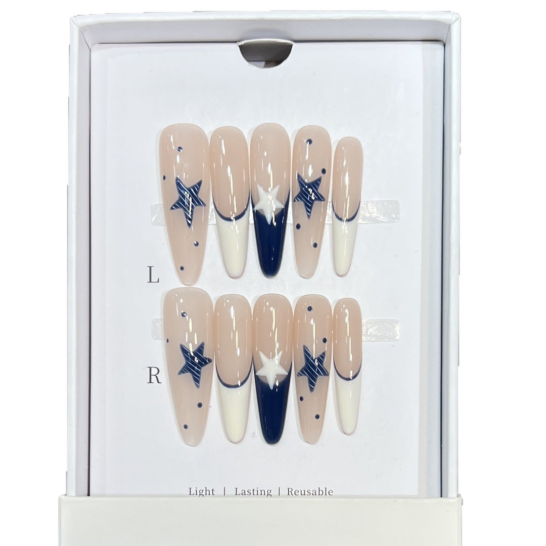 Artistic Stiletto Press-On Nail Set with Celestial Design Kalsten