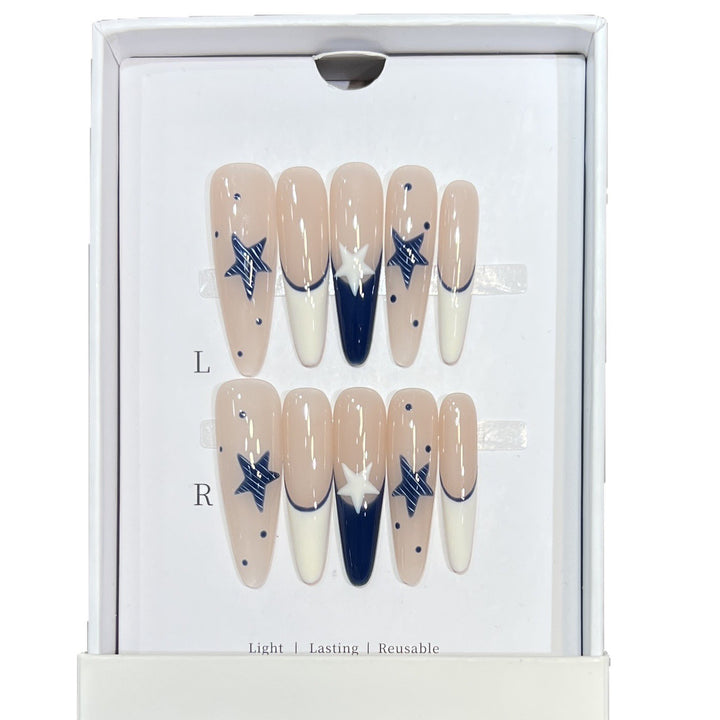Artistic Stiletto Press-On Nail Set with Celestial Design Kalsten