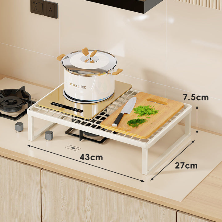 Elevated Stove Shelf Rack with Grid Top and Heat-Resistant Metal Frame