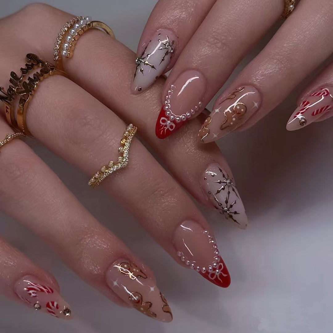 Artistic Gingerbread-Themed Press-On Nail Art Set Kalsten