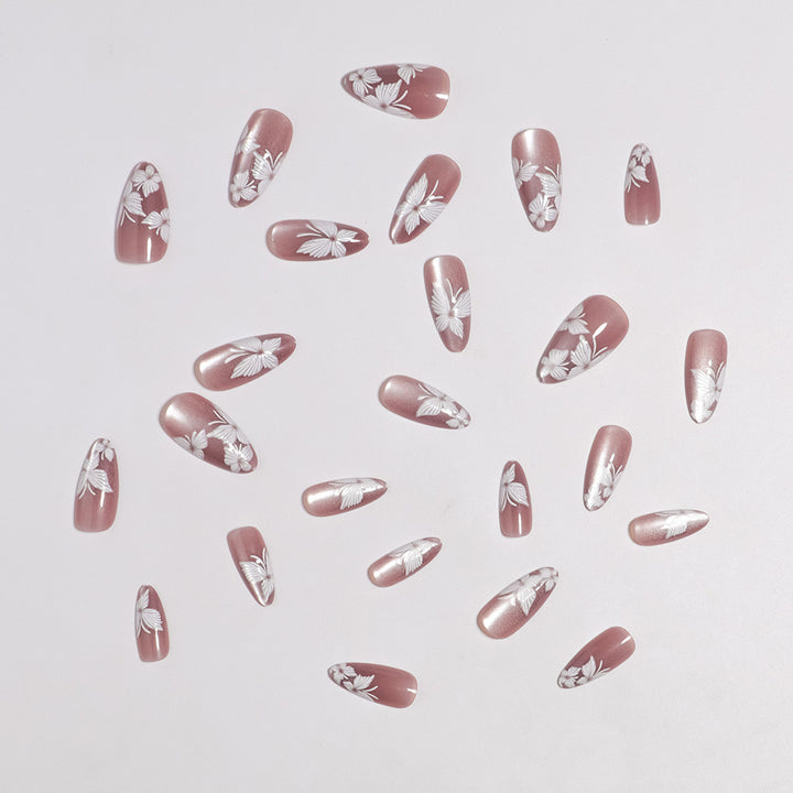 Premium Artistic Press-On Nails Set with Floral Accents Kalsten