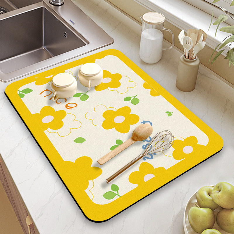 Floral-Themed Kitchen Counter Mat