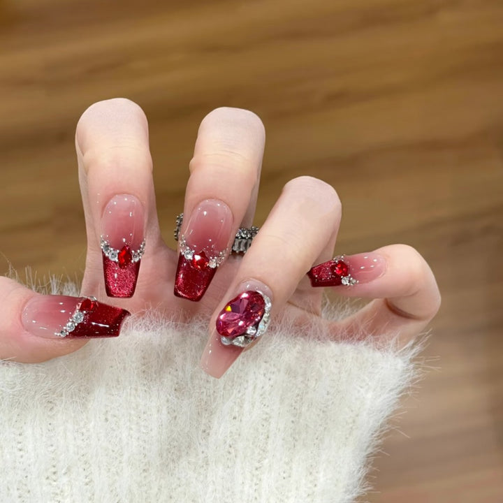 Glamorous Press-On Nail Art Set with Rhinestone Embellishments Kalsten
