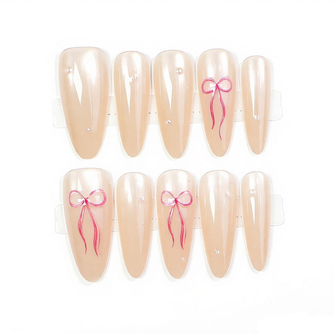 Elegant Press-On Nail Art Set with Bow Accents Kalsten