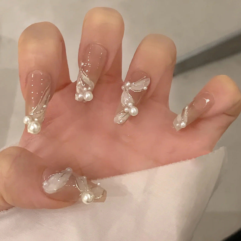 Artificial nails with pearl design and elegant decoration Kalsten