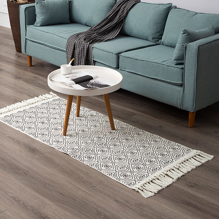 Woven cotton rug runner in Boho-Ethno pattern with fringes Kalsten