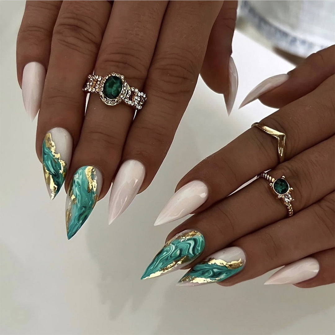 Artful Nail Extensions with Elegant Marbled Design Kalsten