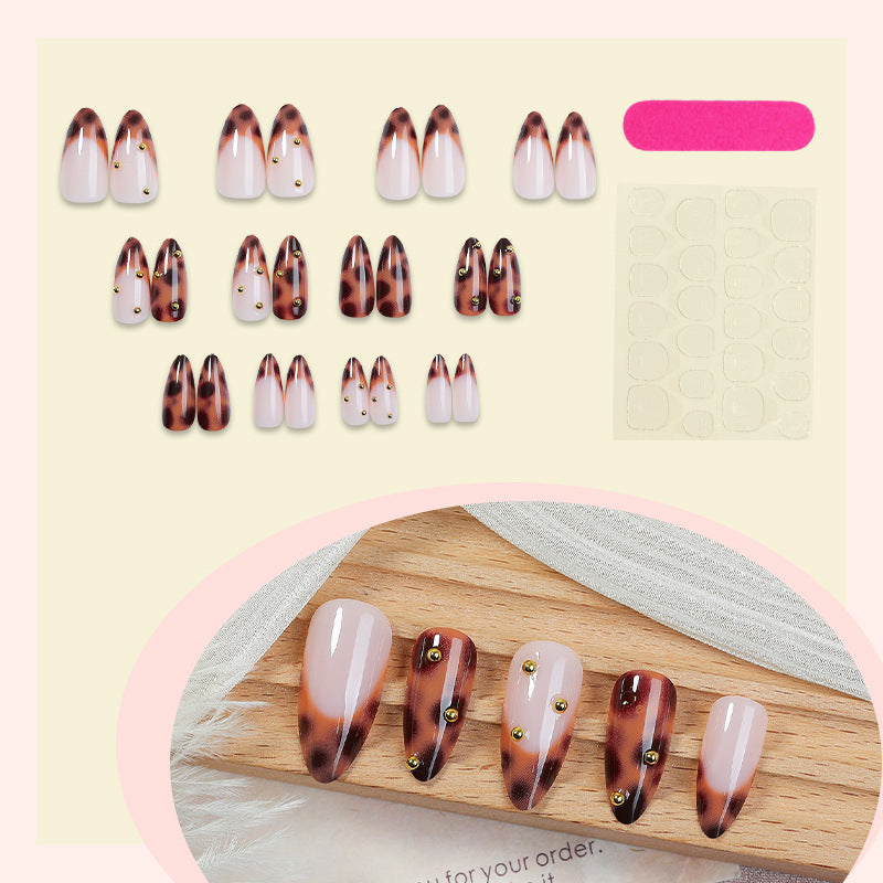 Decorative Press-On Nail Set with Elegant Leopard Design kalsten