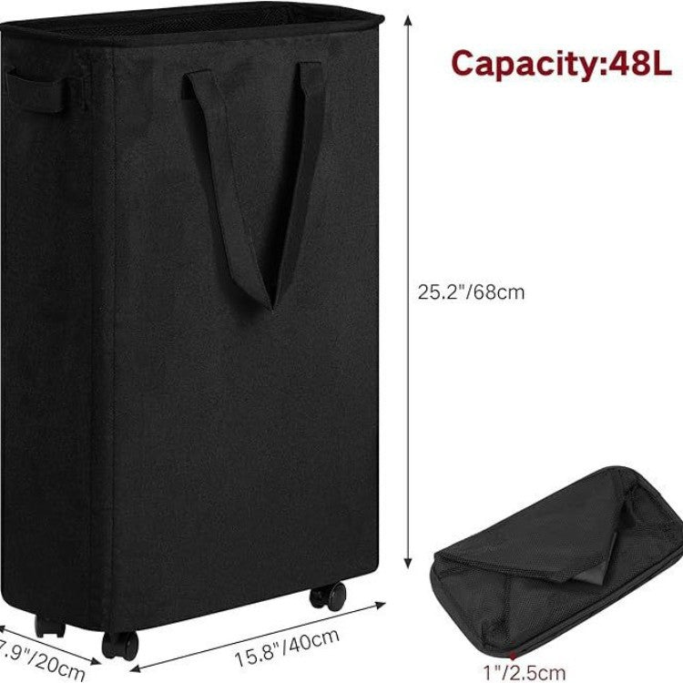 Foldable laundry basket with wheels and practical lid Kalsten