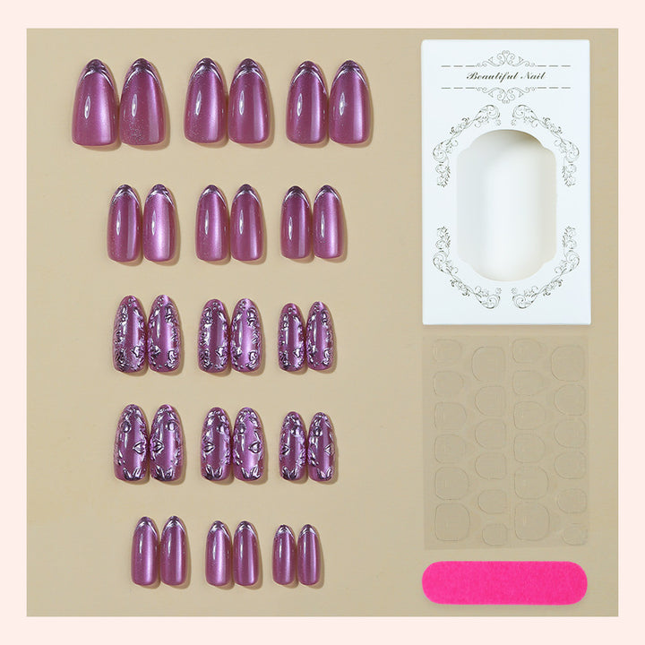 Decorative Press-On Nail Set with Elegant Foil Accents kalsten