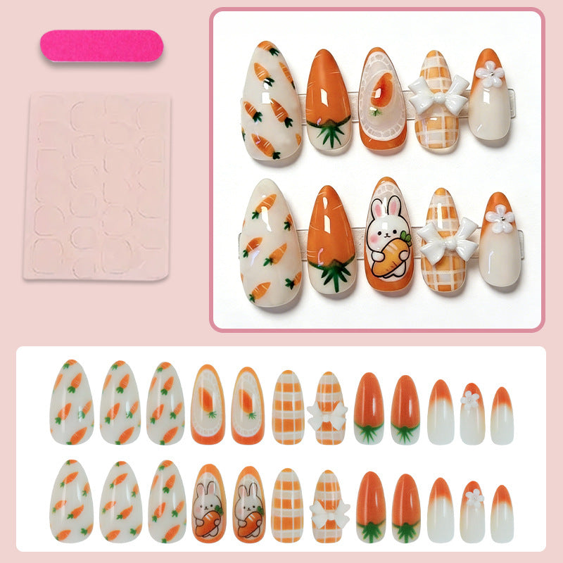 Artificial nail set with spring-like carrot and rabbit pattern Kalsten