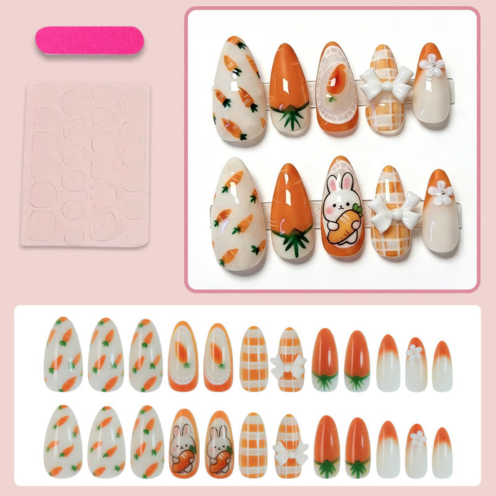 Artificial nail set with spring-like carrot and rabbit pattern Kalsten