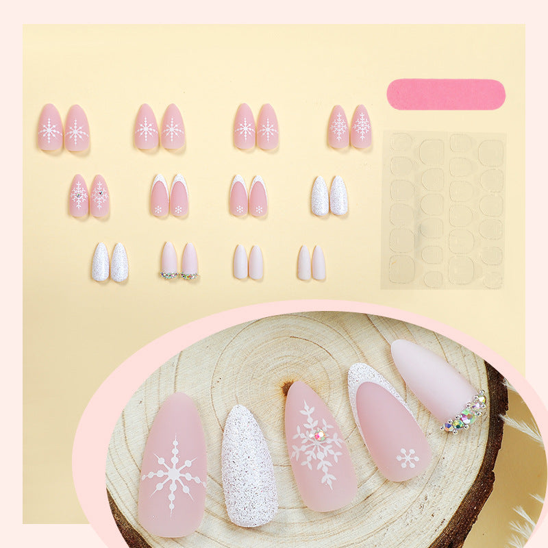 Elegant Press-On Nail Set with Winter Snowflake Designs Kalsten