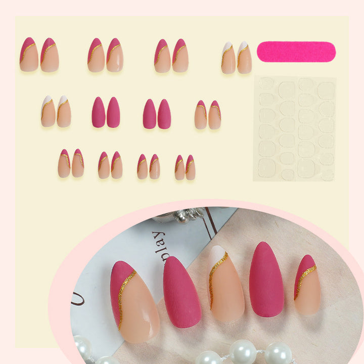 Stylish Press-On Nail Art Set with Elegant Gold Accents Kalsten