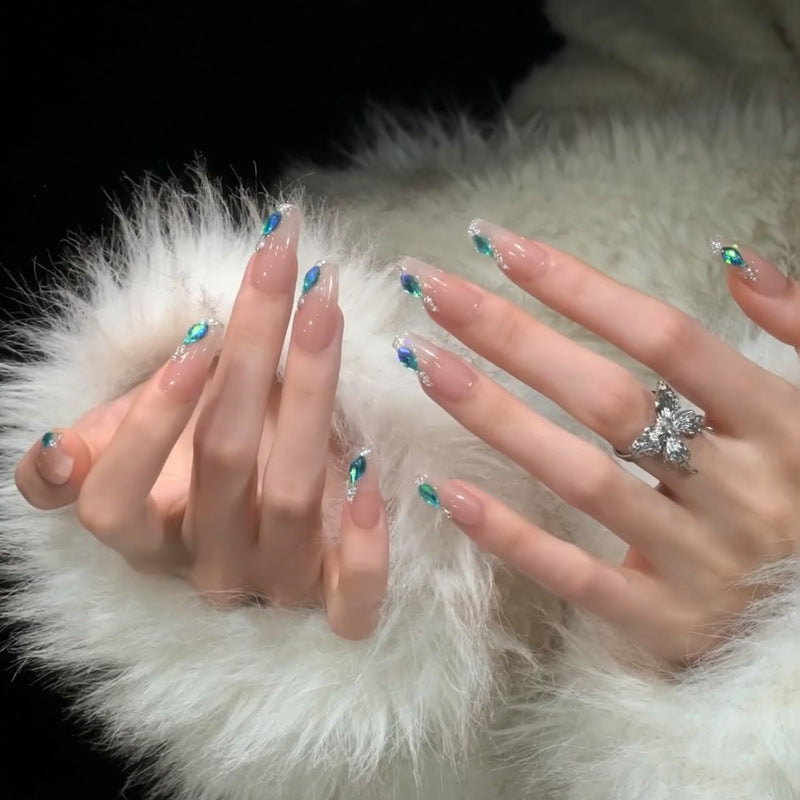 Premium Decorative Nail Art Tips with Gemstone Accents Kalsten