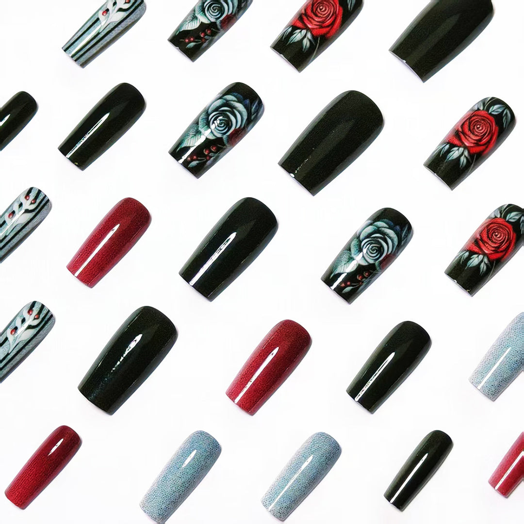 Elegant Artificial Nails with Noble Rose Design Kalsten
