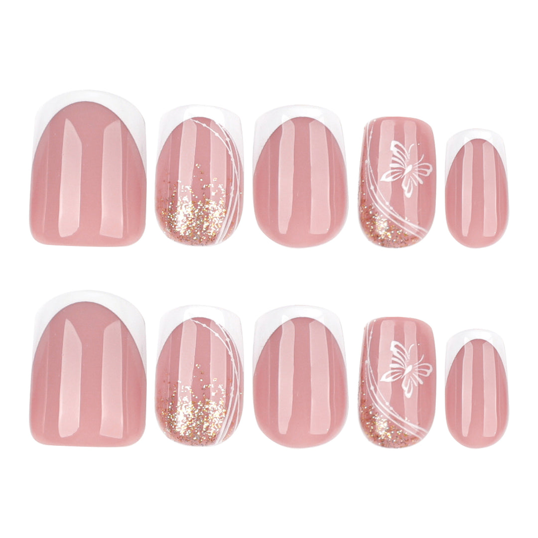 Elegant Nail Extensions with Glitter and Flower Patterns Kalsten