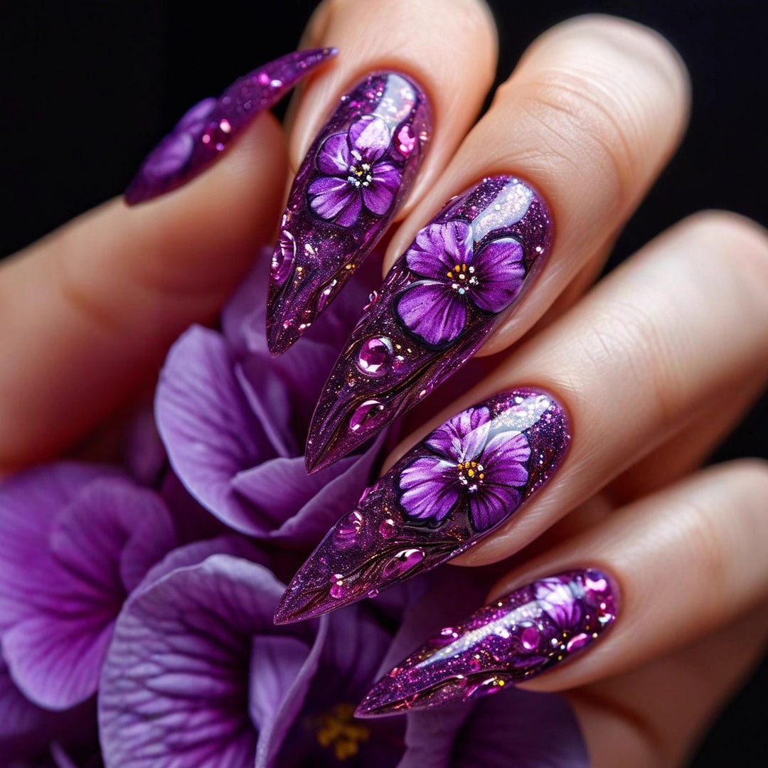 Luxury Flower Design Artificial Nails Kalsten
