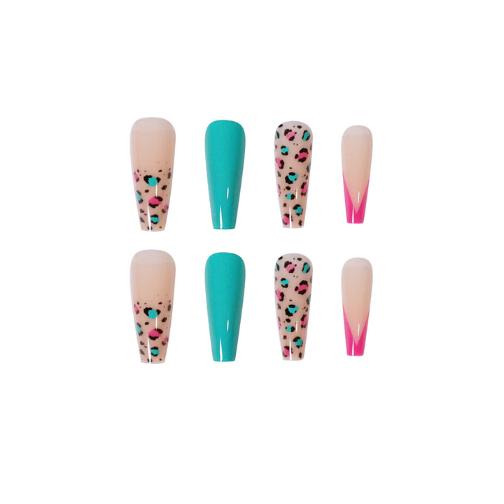Artful Nail Extensions with Leopard Pattern and Neon Accents Kalsten
