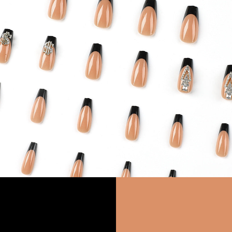 Glamorous artificial nails with rhinestones and black tips Kalsten