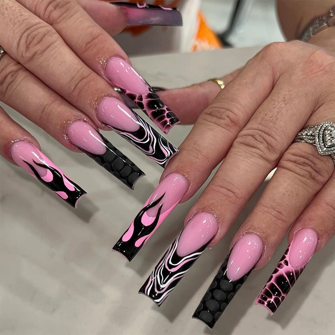 Artistic Press-On Nail Set with Flame Design kalsten