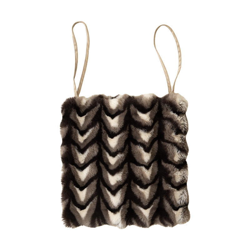 Artificial fur shoulder bag in square zigzag relief Kalsten