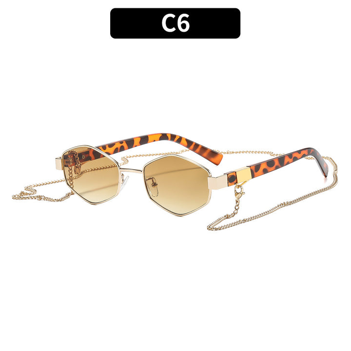 Stylish Hexagonal Sunglasses with Chain Accents