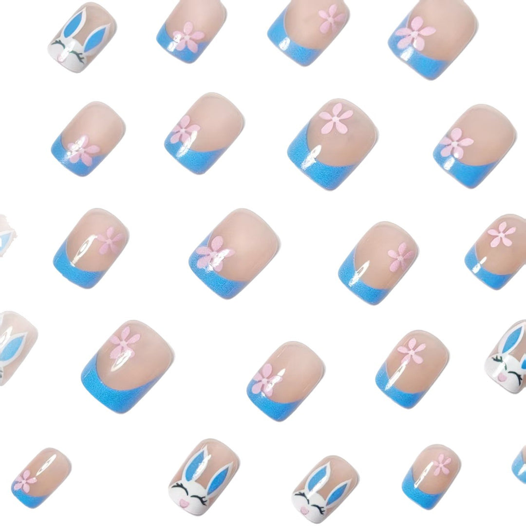 Creative nail art with cheerful bunny and flower pattern Kalsten
