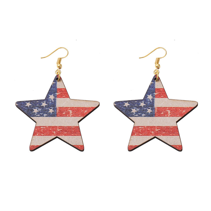 Women's nan star-shaped patriotic wooden dangle earrings with distressed flag print Kalsten