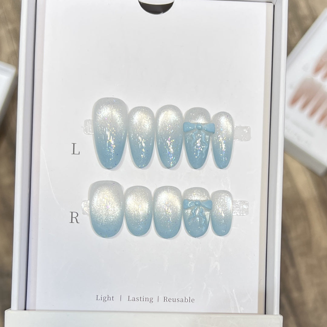 Sparkling Press-On Nail Art Set with Bow Accents Kalsten