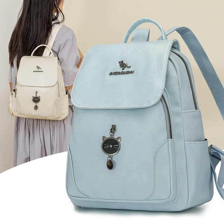 Cute Cat-Themed Leather Backpack Kalsten