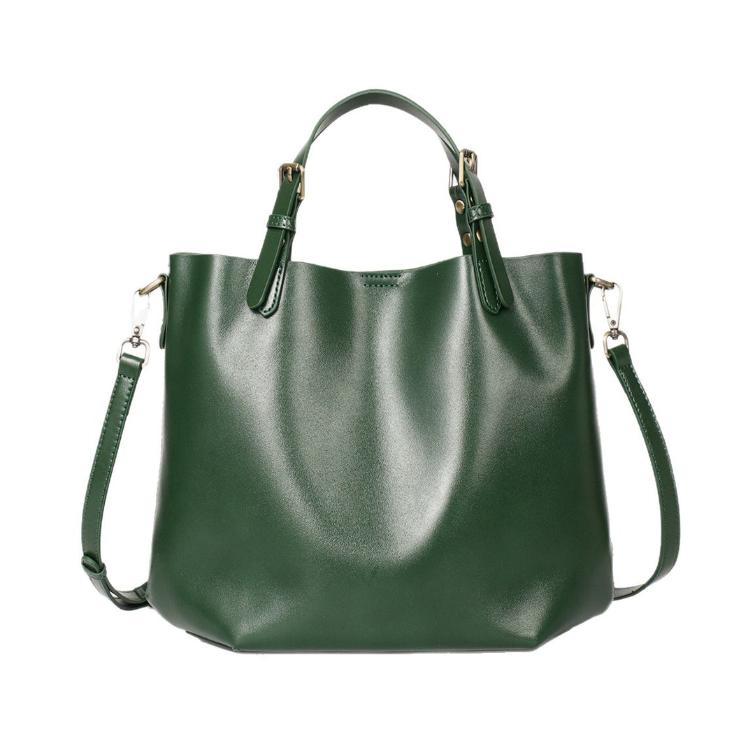 Structured Vegan Leather Bucket Tote with Adjustable Strap and Gold Hardware
